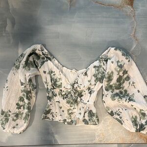 Princess Polly Green Floral Off-Shoulder Blouse